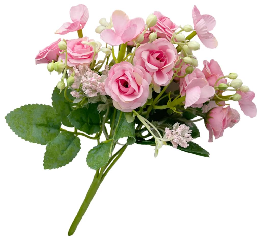 Trandafiri artificiali Leslie, Roz, 30cm