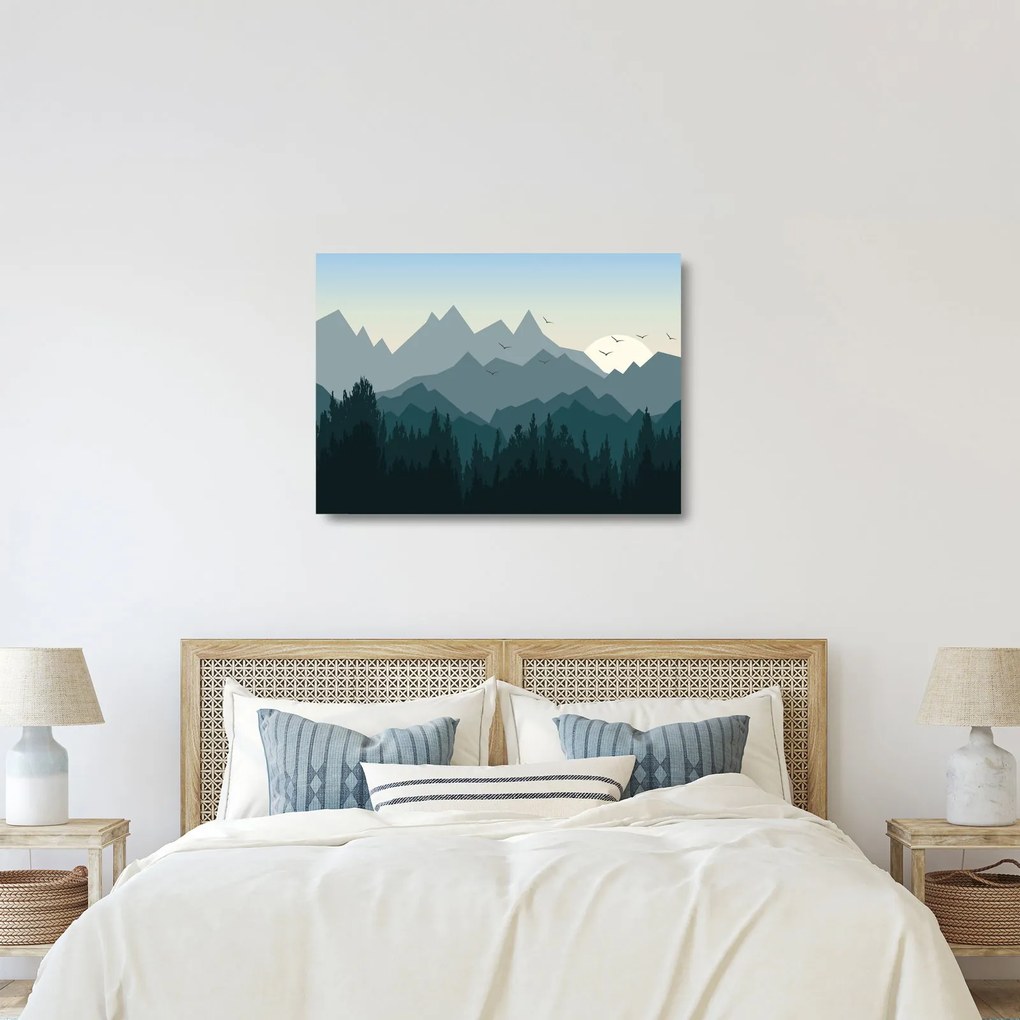 Tablou pe sticlă - Munții cu privirea graficeanului (70x50 cm)