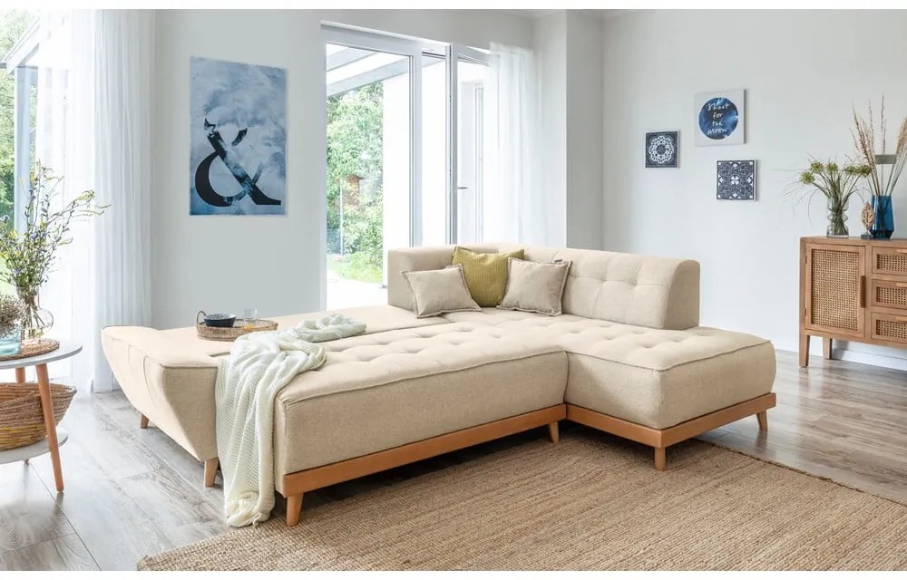 Colțar extensibil cu șezlong pe partea dreaptă Miuform Dazzling Daisy L, bej