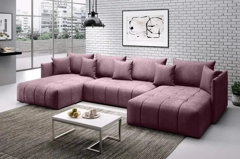 Colțar extensibil dumonde cu ladă de depozitare si sezut confortabil din spuma high-density, Malta U Royal Pink 340x185 cm