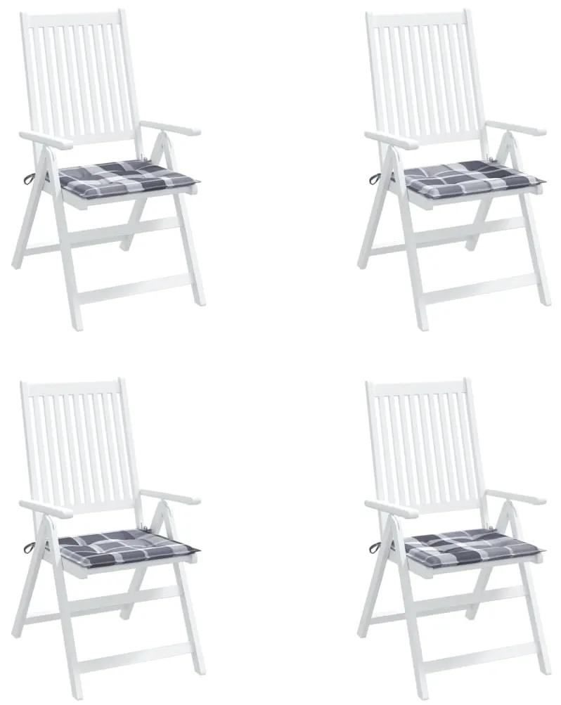 Perne scaun de gradina, 4 buc., gri carouri, 50x50x3 cm, textil 4, model gri carouri, 50 x 50 x 3 cm