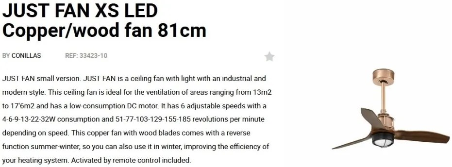 Lustra cu Ventilator si telecomanda JUST FAN XS LED cupru/maro
