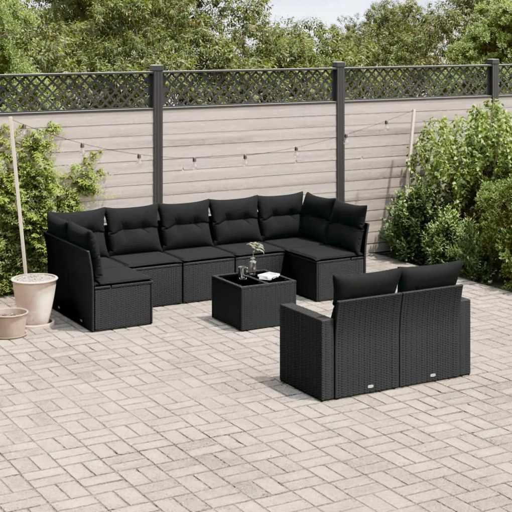 vidaXL Set canapele de grădină cu perne, 10 piese, negru, poliratan