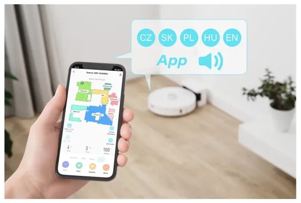 Sencor - Aspirator robot 2 în 1 cu mop, 50 W, baterie 5000 mAh, Wi-Fi, alb, telecomandă inclusă