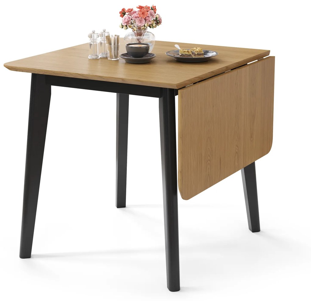 MAZZONI EXPORT ROXY Stejar natural/cadru negru - MASĂ RABATABILĂ DE LEMN PENTRU BUCĂTĂRIE/SUFRAGERIE RETRO EXTENSIBILĂ