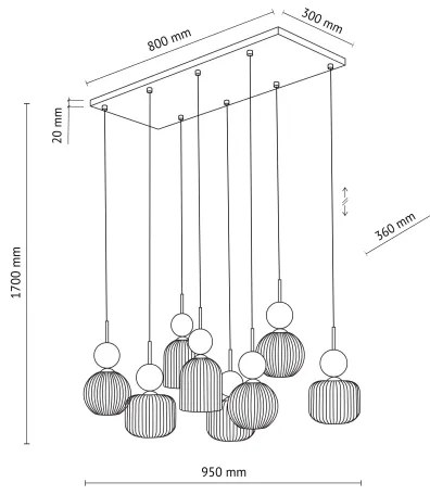 Candelabru pe cablu SOPHIA 8xE14/10W/230V negru/verde/bej fumuriu