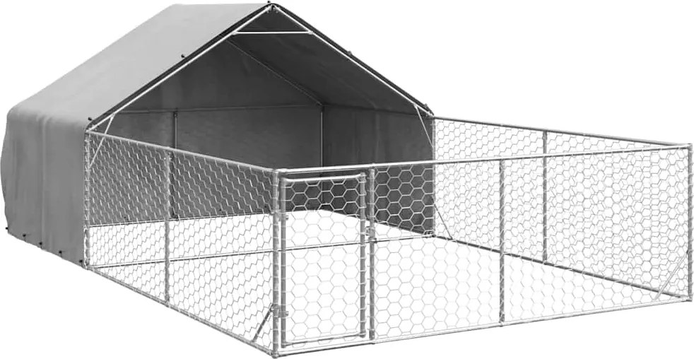 vidaXL Canisa de exterior cu alergare 6x3x1,9 m otel galvanizat
