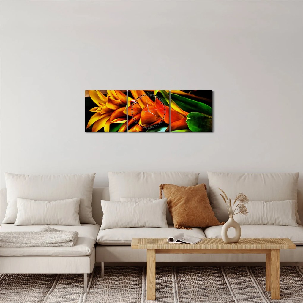 Tablou buchetului portocaliu (cu ceas) (90x30 cm)