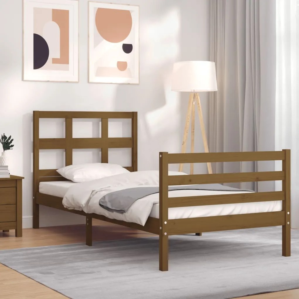 3194819 vidaXL Cadru de pat cu tăblie, maro miere, 90x200 cm, lemn masiv