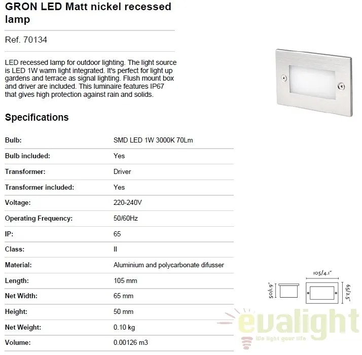 Spot LED incastrabil de exterior cu protectie IP65 GRON 70134