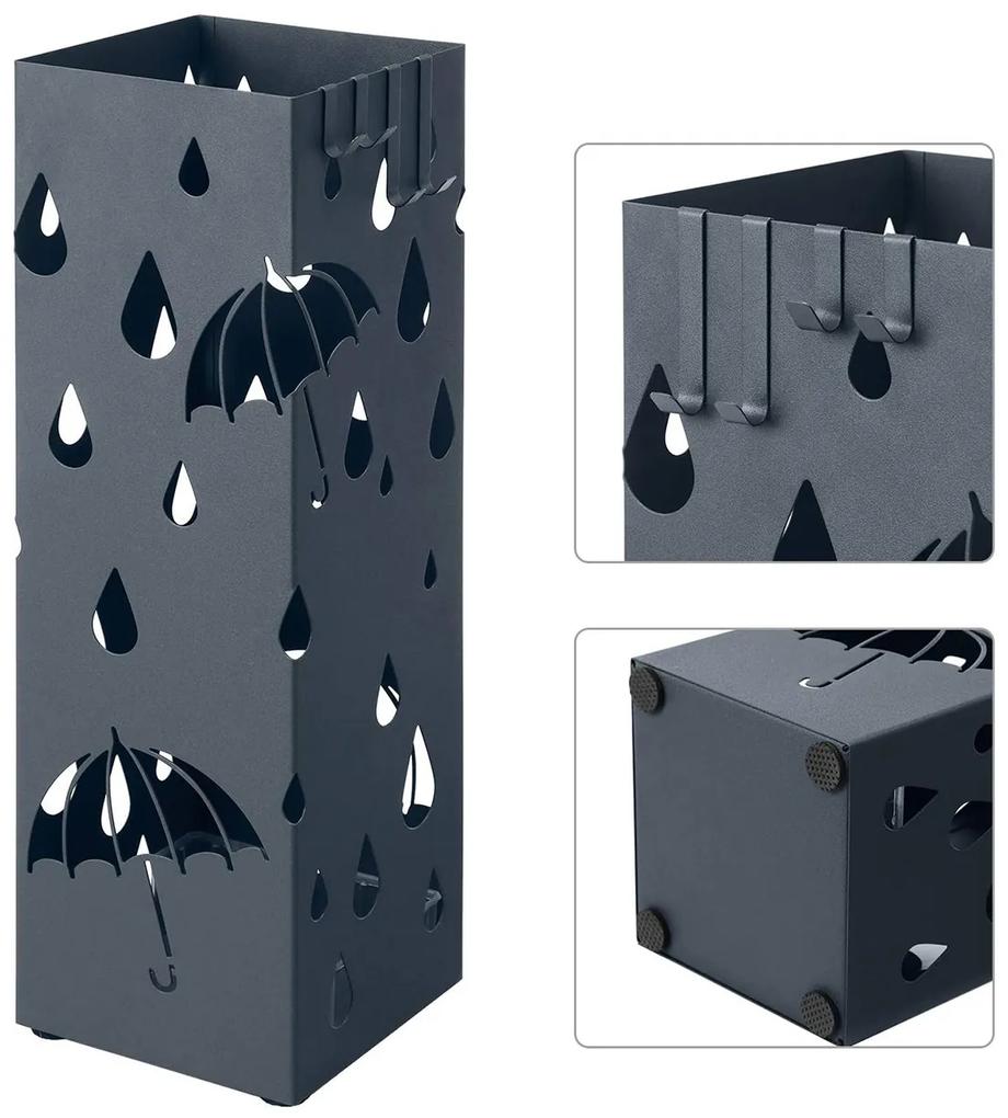 Suport umbrele cu tavita colectare apa si 4 carlige patrat Metal Negru