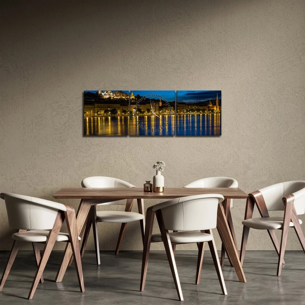 Tablou orașului nocturn (cu ceas) (90x30 cm)