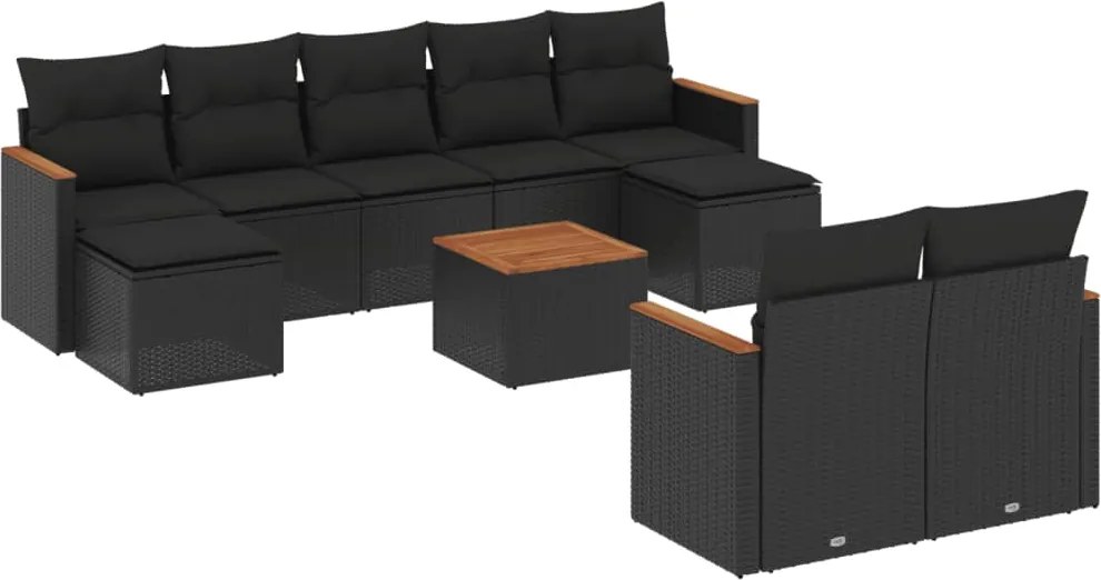 vidaXL Set canapele de grădină cu perne, 10 piese, negru, poliratan