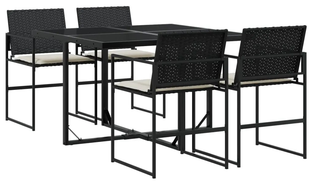 3295058 vidaXL Set mobilier de grădină cu perne, 5 piese, negru, poliratan