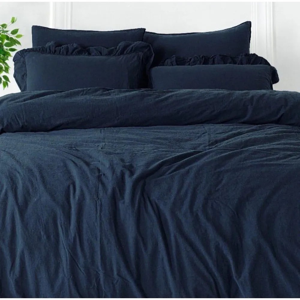 Lenjerie de pat albastru-închis din bumbac ranforcé pentru pat de o persoană 140x200 cm Ruffle Striped – Mila Home Luxury