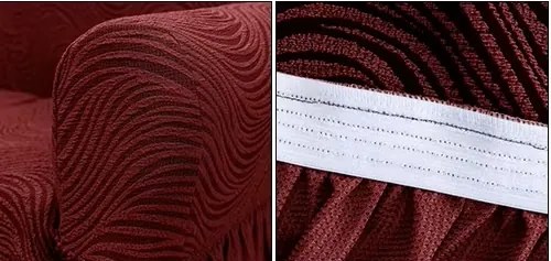 Set Huse elastice pentru coltar + 1 fotoliu, cu volanas, model Jacquard Bordo in dungi