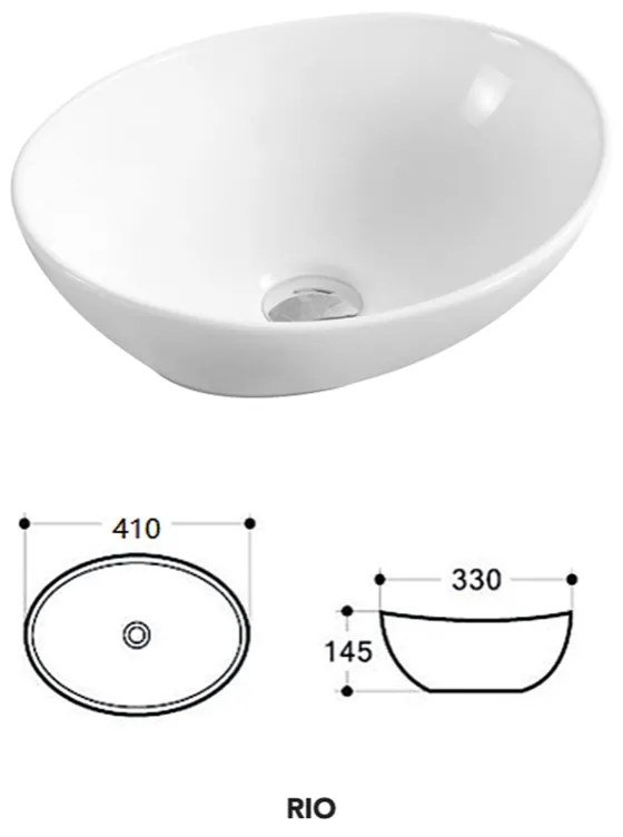 Lavoar pe blat, Fluminia, Rio, oval, 40 x 33 cm, alb mat