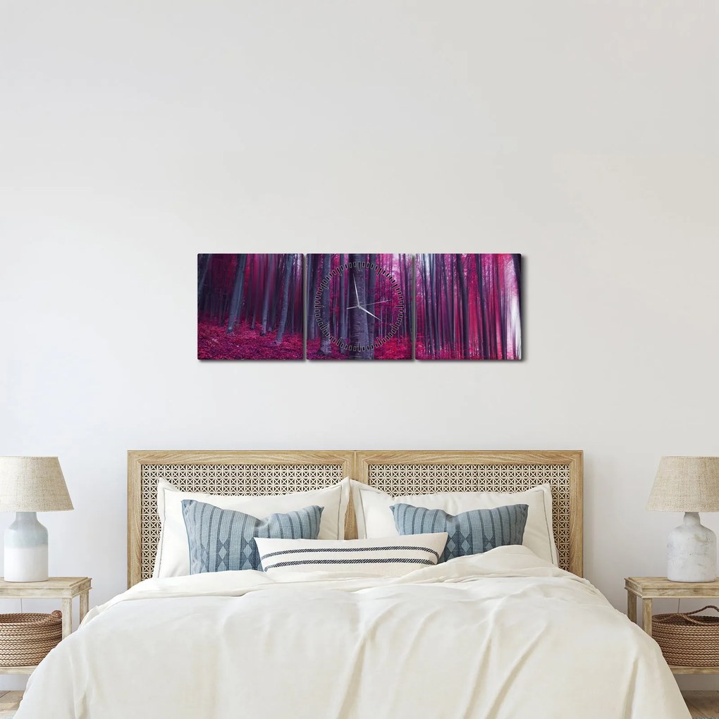 Tablou - Pădurea roz (cu ceas) (90x30 cm)