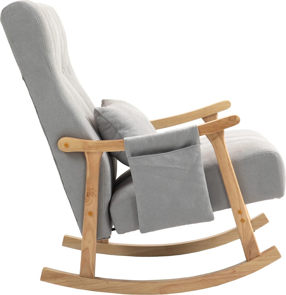 HOMCOM Fotoliu cu balansoar cu pernă lombară, șezut larg, ramă din lemn, până la 120 kg, Gri | Aosom Romania