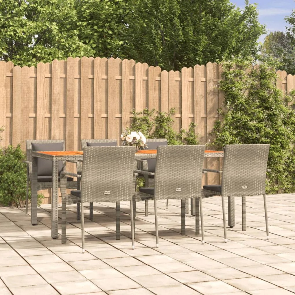 vidaXL Set mobilier de grădină cu perne, 7 piese, gri, poliratan