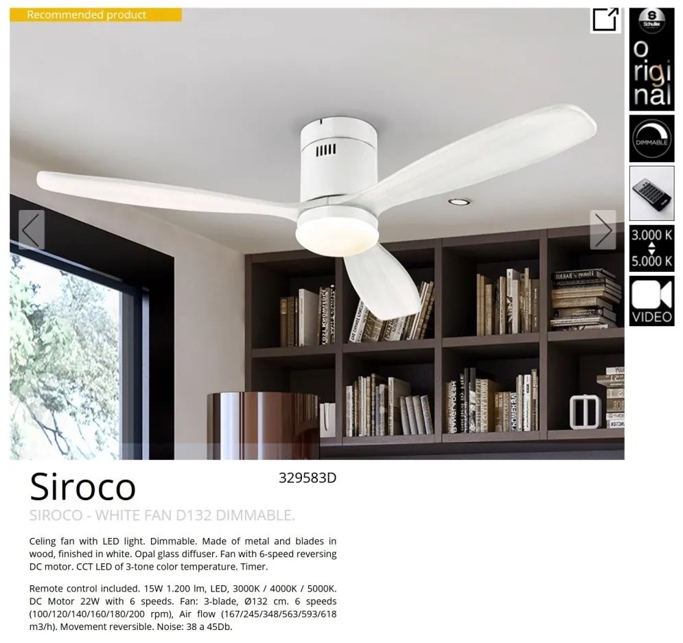 Lustra LED cu Ventilator si telecomanda Siroco D-132cm alb