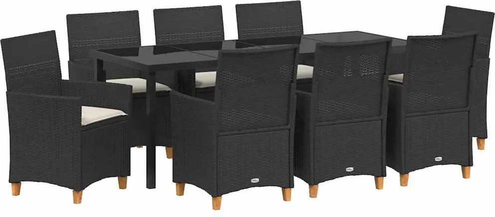 vidaXL Set de masă pentru grădină 9 pcs Negru poliratan