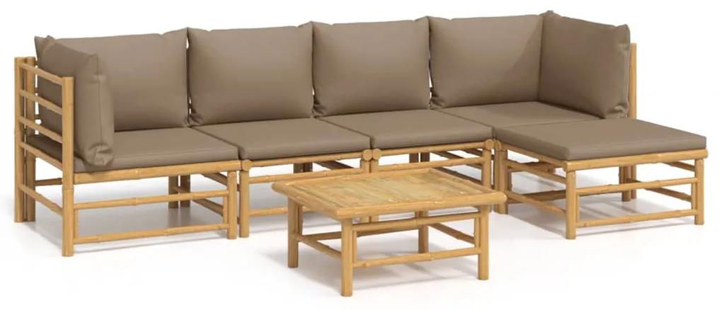3155136 vidaXL Set mobilier de grădină cu perne gri taupe, 6 piese, bambus
