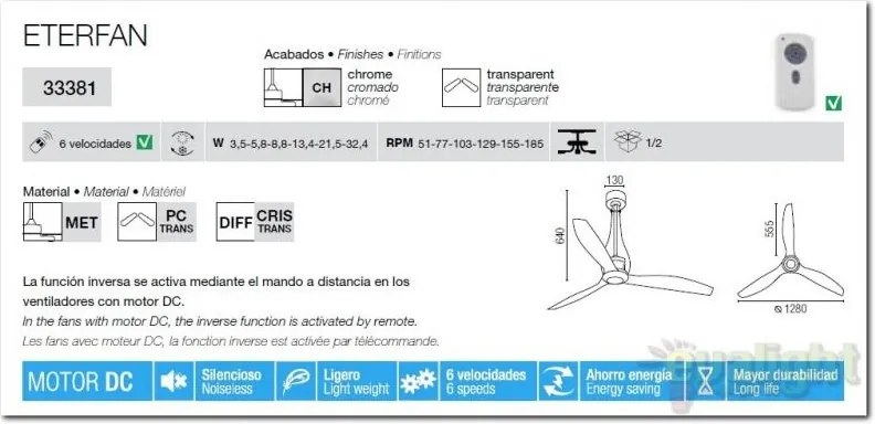 Ventilator modern cu telecomanda Eterfan 33381