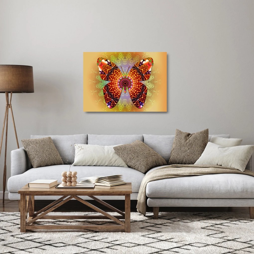 Tablou pe sticlă - Fluture etno (70x50 cm)
