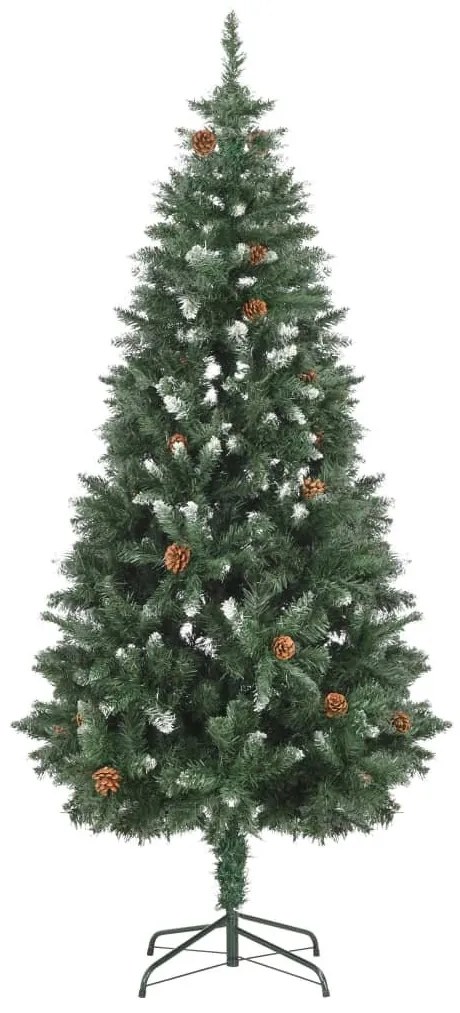 Brad de Craciun artificial cu conuri pin si sclipici alb 180 cm