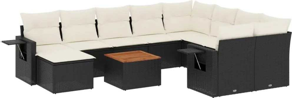 vidaXL Set canapele de grădină cu perne, 11 piese, negru, poliratan