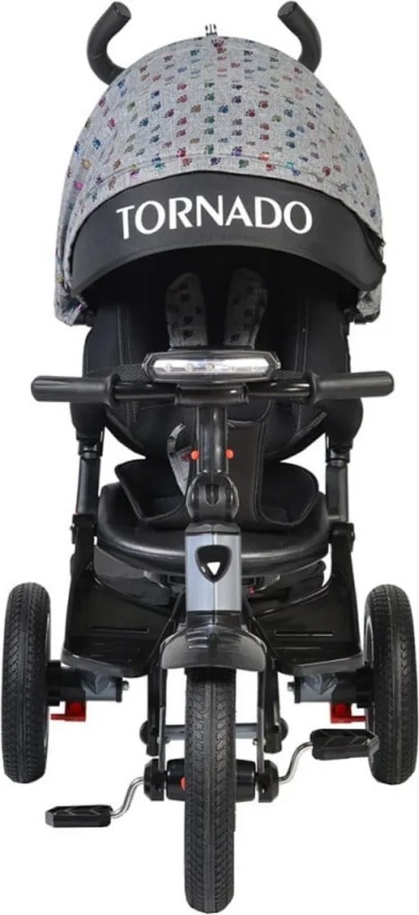 Tricicleta cu copertina Novokids™ Tornado , Cu melodii si lumini, Roti gomflabile din cauciuc, Pozitie somn, Scaun reversibil cu invartire 360 grade