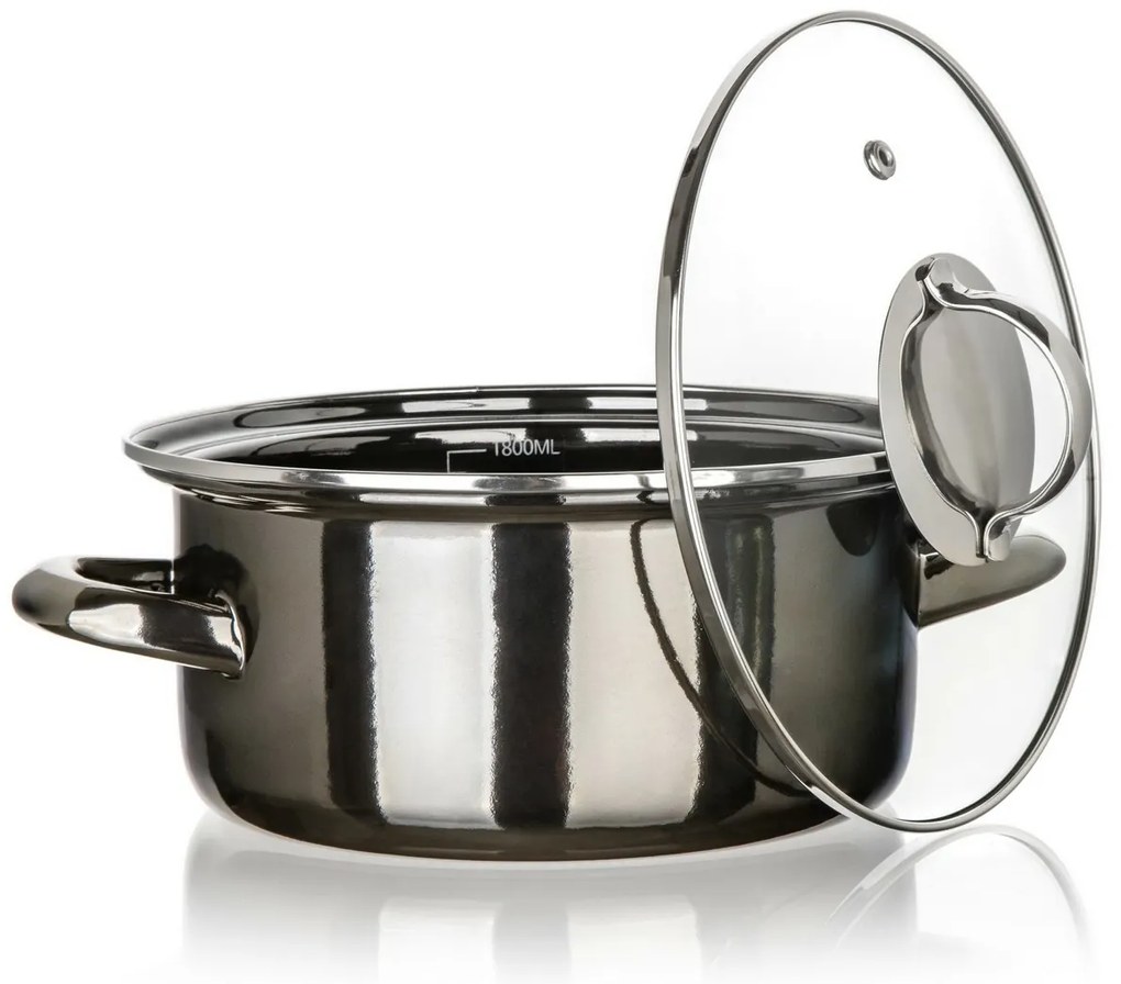 Banquet Oală emailată METALLIC Black 20 cm, 2 l,cu capac, 20 cm