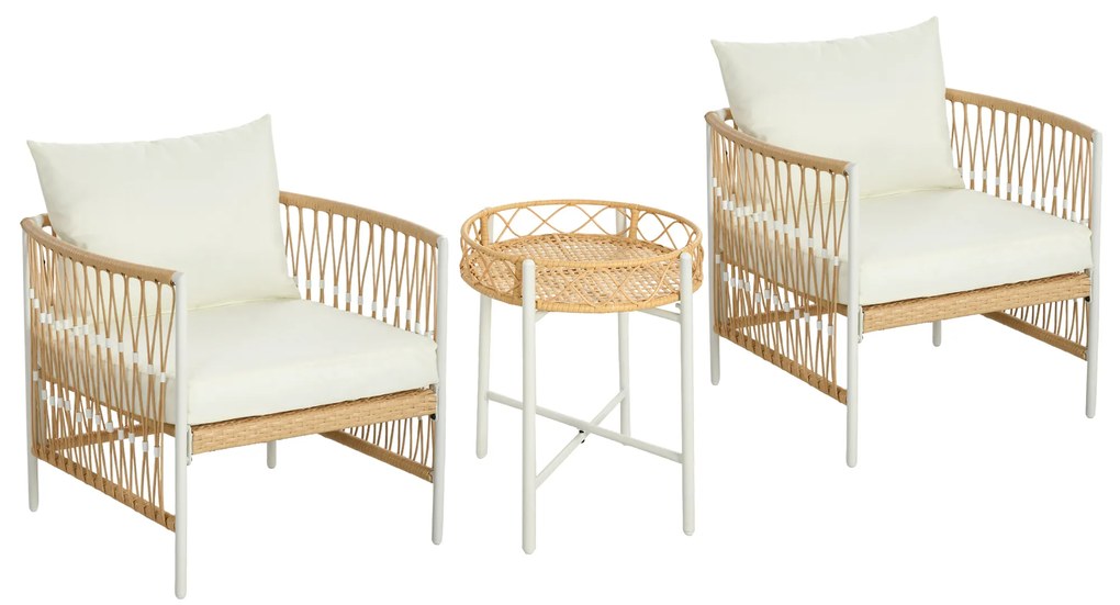 Outsunny Mobilier din 3 Piese pentru Terasă, Set din 2 Canapele și o Măsuță de Cafea pentru Exterior din Ratan, 72x66x64 cm, Crem | Aosom Romania