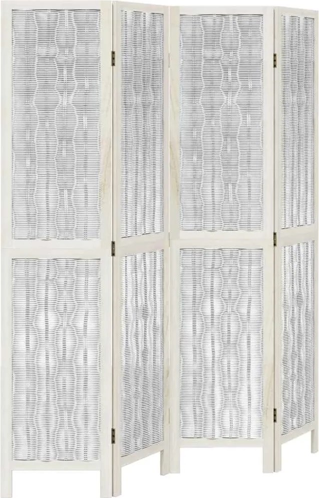 vidaXL Paravan cameră 4 panouri, alb, lemn masiv paulownia