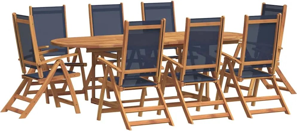 vidaXL Set mobilier de grădină, 9 piese, lemn masiv acacia/textilenă