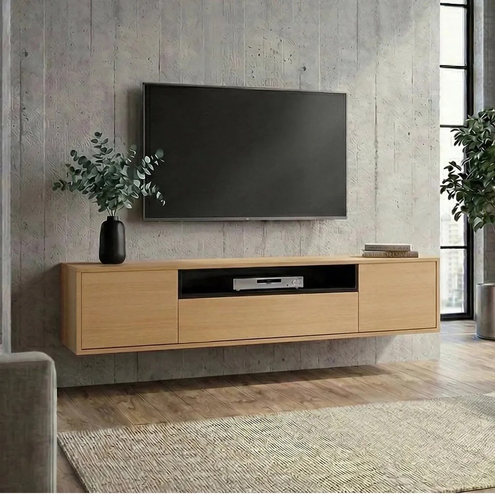 Comoda TV suspendata LOFT 150cm natur/ negru