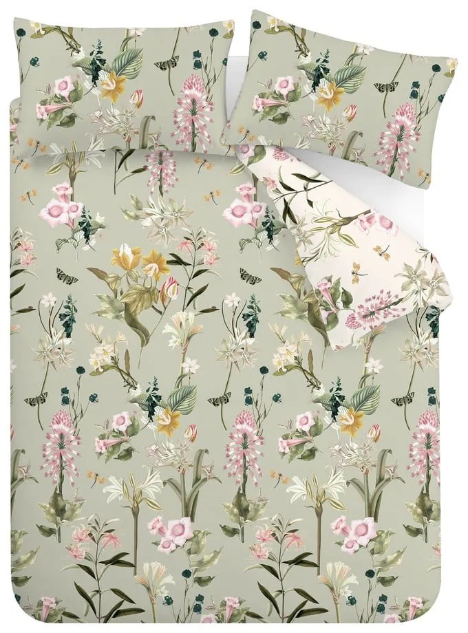 Lenjerie de pat verde-deschis din bumbac pentru pat dublu/extinsă 230x220 cm Exotic Floral – RHS