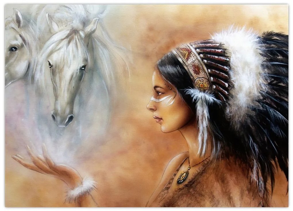 Tablou pe sticlă - Farmecele indienilor (70x50 cm)