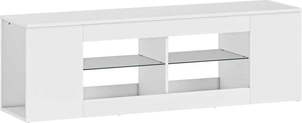 HOMCOM Suport TV 140 cm, comodă TV, 6 compartimente, 2 rafturi din sticlă, PAL, Alb | Aosom Romania