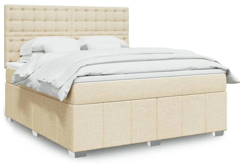 vidaXL Pat continental cu saltea, crem, 180x200 cm, textil