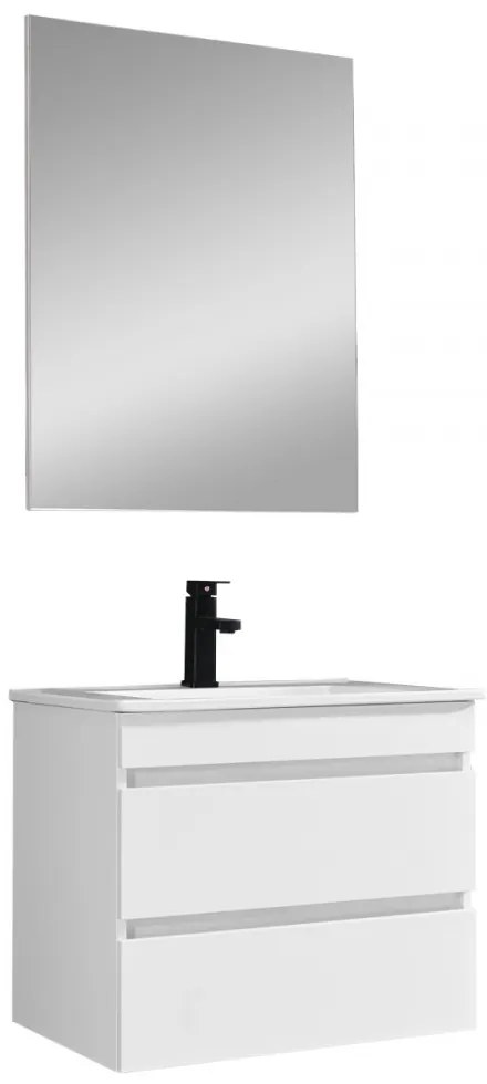 Mobilier de baie Cube 60 cm cu lavoar ceramic (2 sertare) și oglindă 60x80 cm vopsit în alb lucios