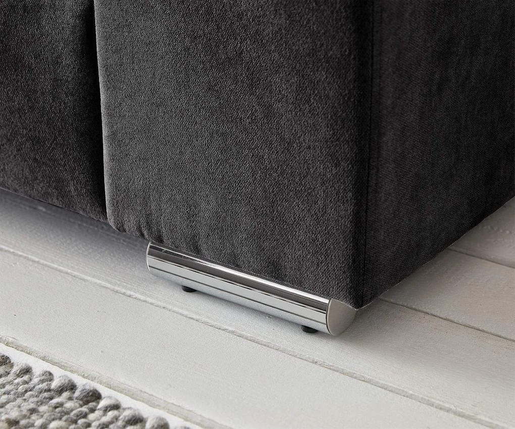 Canapea extensibilă dumonde cu ladă de depozitare si sezut confortabil din spuma high-density, Marbela Enjoy Black XXL 295x100 cm cu taburet inclus