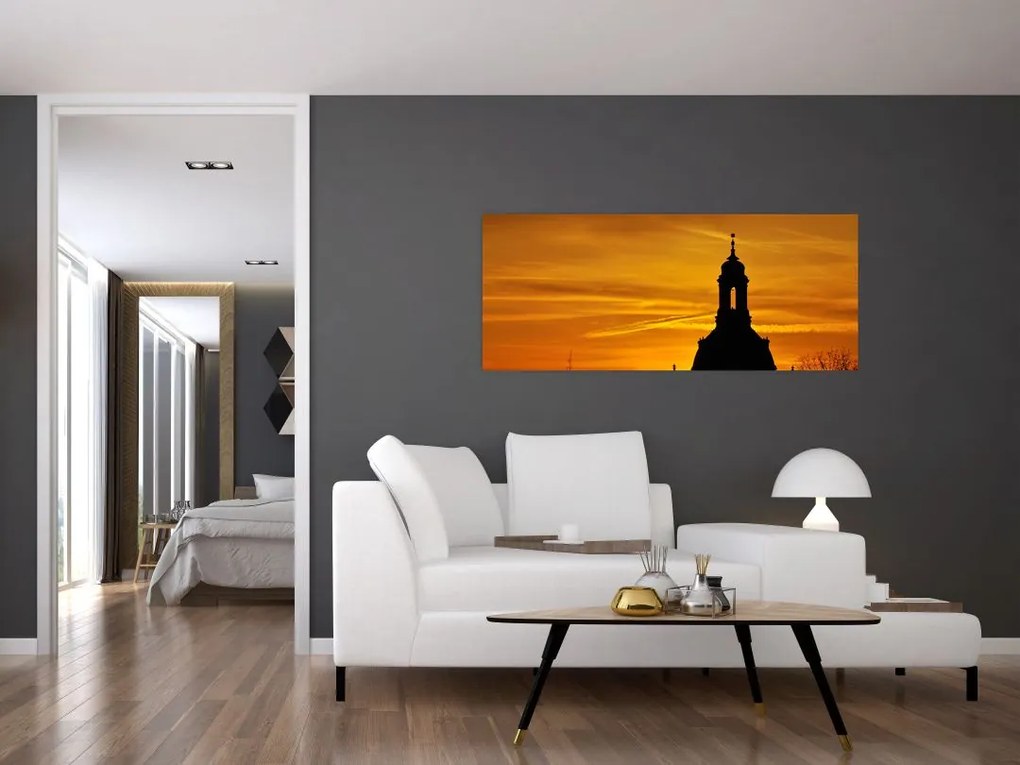 Tablou cu biserică în apus de soare (120x50 cm)