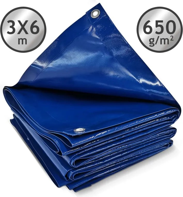 JAGO Prelata 650 g/m², ochiuri de aluminiu, albastru, 3 x 6
