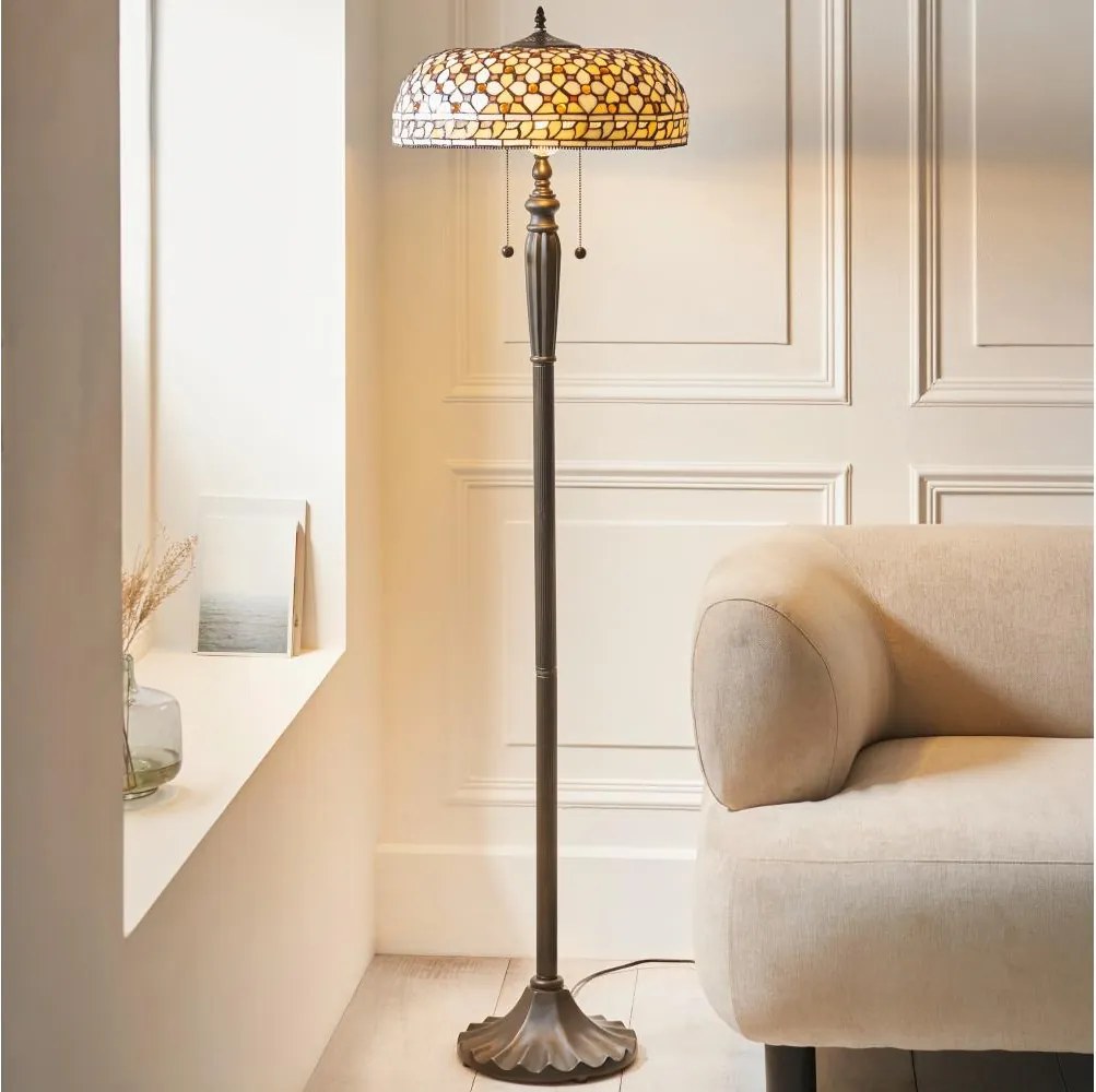 Endon 111921 - Lampă de podea Tiffany MILLE FEUX, 2 x E27 (10 W), 230 V, Ø 45 cm