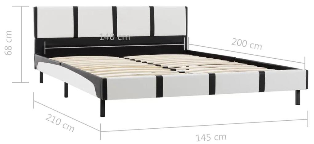 Cadru de pat, alb si negru, 140 x 200 cm, piele artificiala white and black, 140 x 200 cm