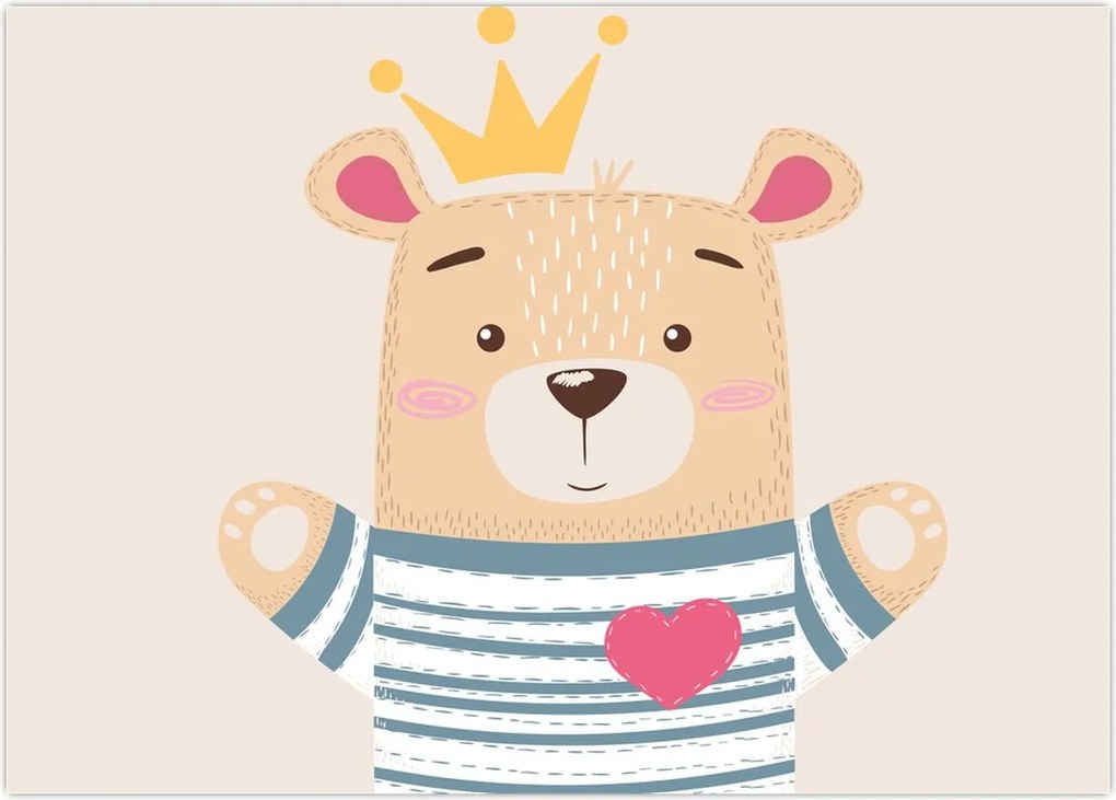 Tablou pe sticlă - Teddy ursuleț cu coroană (70x50 cm)