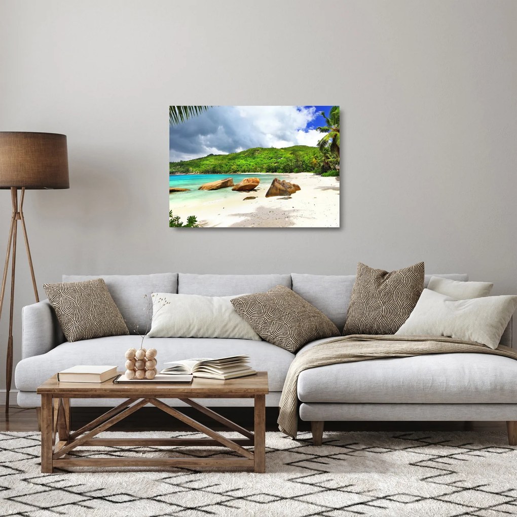 Tablou pe sticlă - Takamaka, Seychelles (70x50 cm)