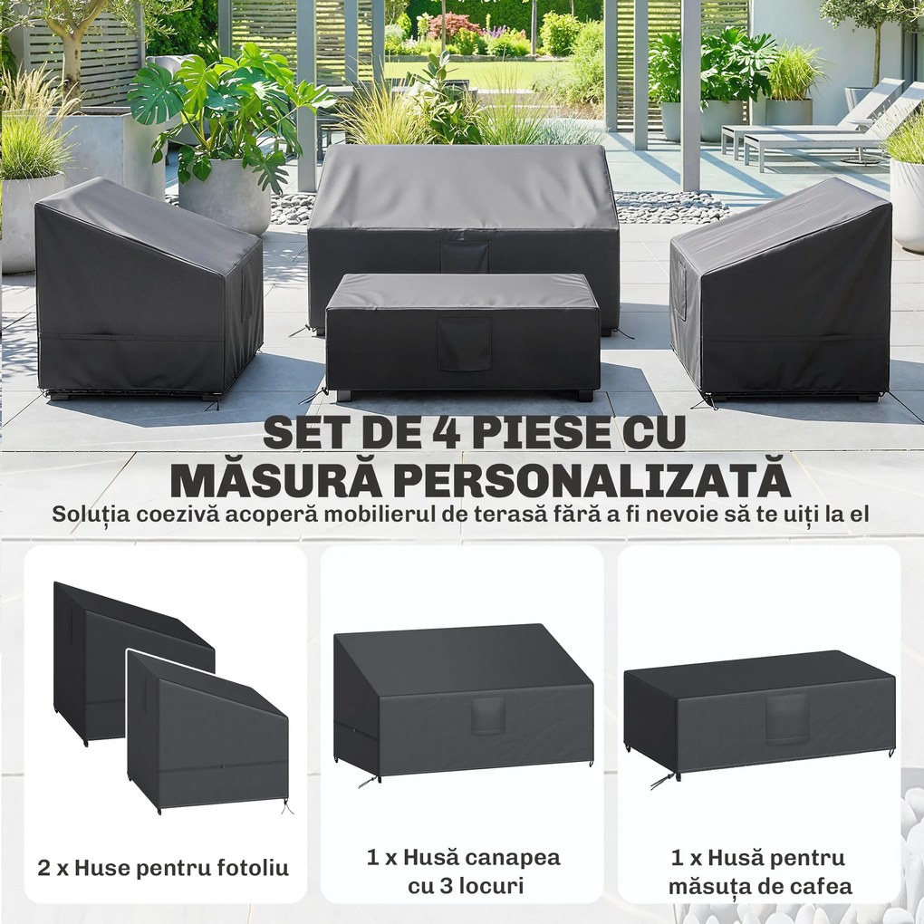 Outsunny Huse pentru Mobilier de Grădină 4 Piese, Impermeabile, Negru | Aosom Romania